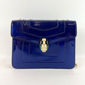 Bulgari Blue Patent Serpenti Forever Crossbody Bag Sku# 85932 (Gently Used)